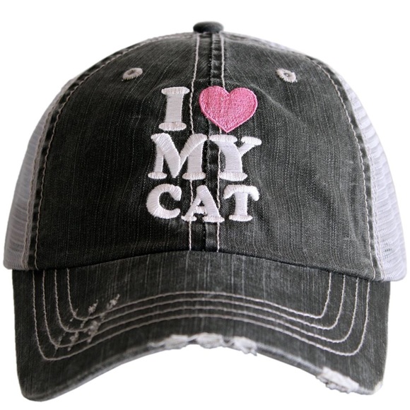 "I 💗 My Cat" Embroidered & Distressed Trucker Cap - Picture 4 of 7